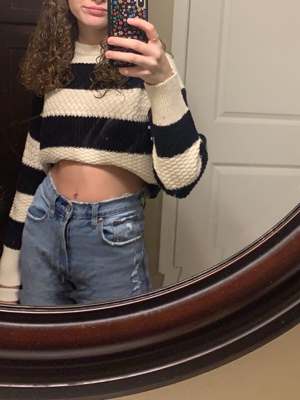 Black & Cream Striped Knit Sweater - Women's